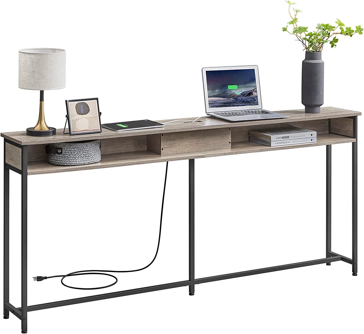 VASAGLE Console Table with 2 Outlets & 2 USB Ports, Entryway Table ...