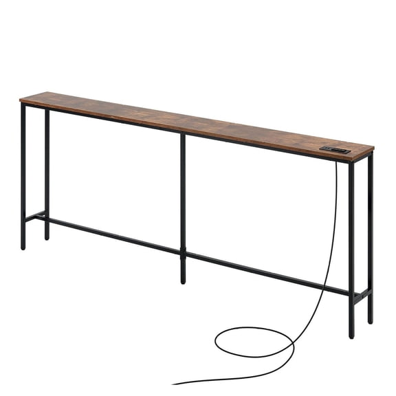 Narrow Console Table, 70.9" Behind Couch Table with Power Outlets, Sofa Table with Charge Station, Long Entryway Table with Metal Frame for Living Room