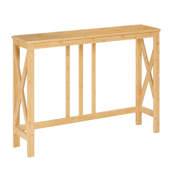 Narrow Console Table, Bamboo Sofa Table for Small Spaces, 39.4"L x 9.4"W x 39.5"H Entryway Table with X-Shaped Side Frames, Modern Hallway Accent Table, for Living Room, Hallway, Natural