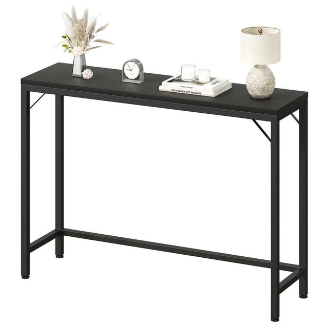 Narrow Console Table, Black Sofa Table with Outlets, Behind Couch Table