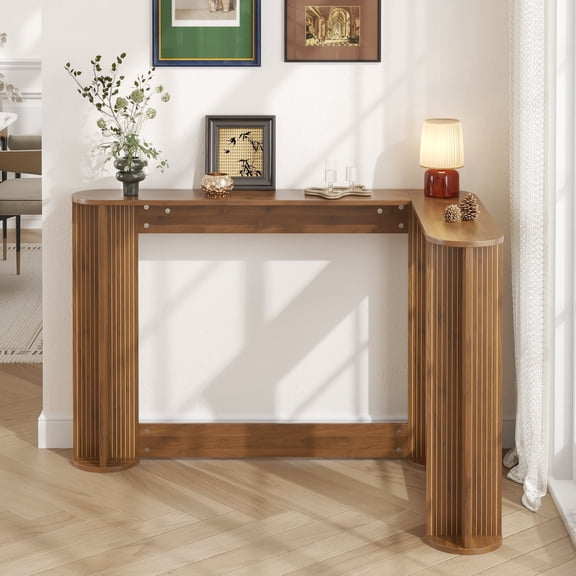 Narrow Console Table, Corner Sofa Behind Couch Entryway Table for Hallway, Living Room, Walnut