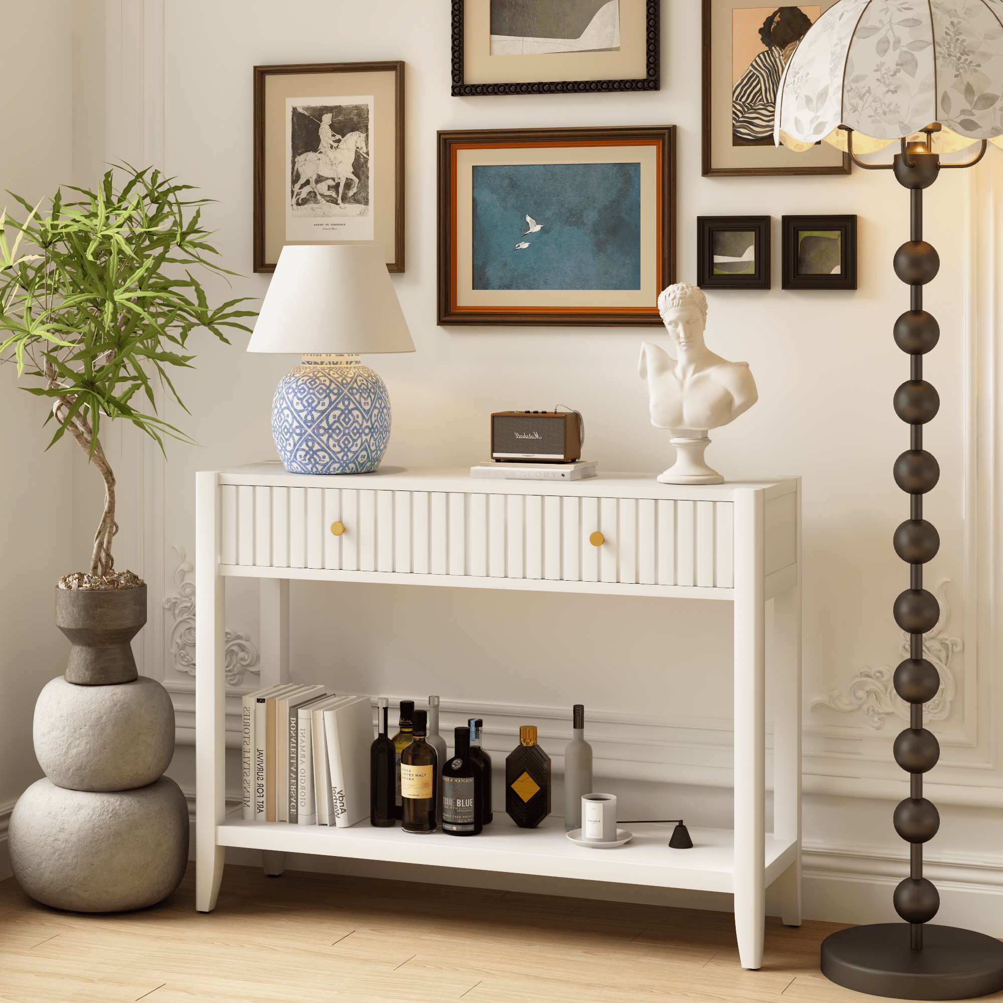 Narrow Console Table with Drawers & Storage Shelf, 29.53" Tall Wood Entryway Sofa Table, Slim Accent Table for Hallway Front Hall Living Room Decor Storage