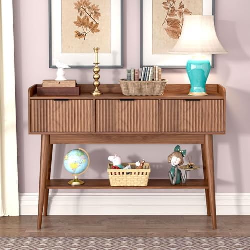 Narrow Console Table Entryway Sofa Table with 3 Drawers Fluted Console ...