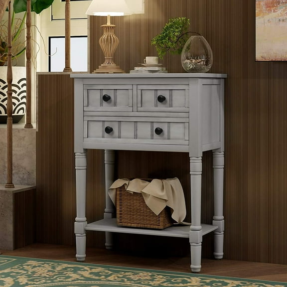 Harper & Bright Designs Narrow Console Table Entryway Table Slim Sofa Table with Three Storage Drawers and Bottom Shelf Wood Side Table for Living Room