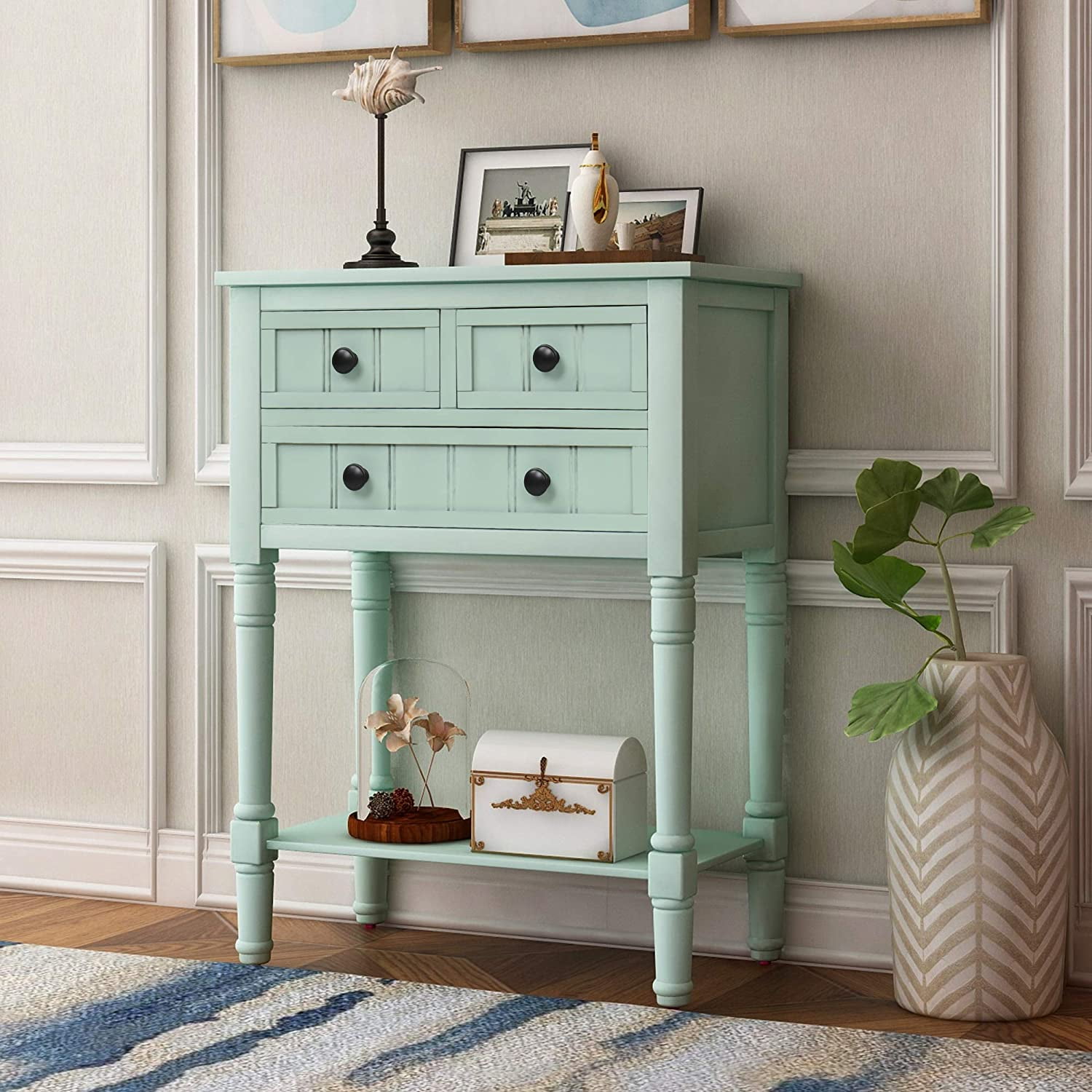 Harper & Bright Designs Narrow Console Table Entryway Table Slim Sofa Table with Three Storage Drawers and Bottom Shelf Wood Side Table for Living Room