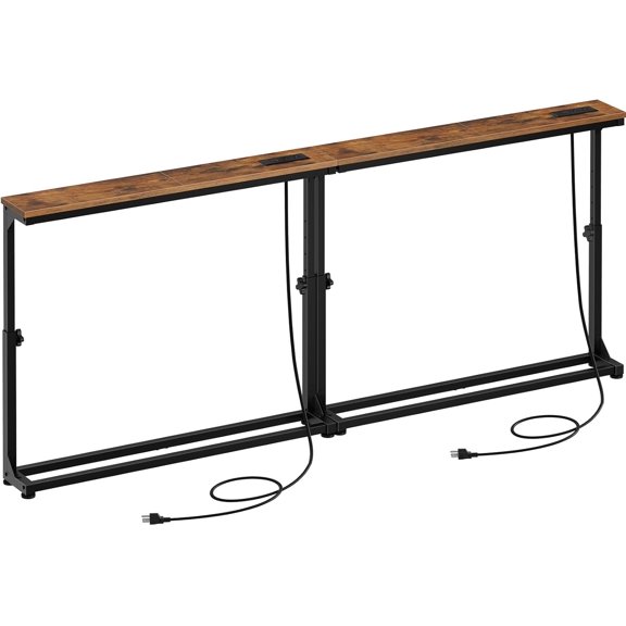 Narrow Console Table Set of 2 with Adjustable Height, Behind Couch Table with Charging Station, 78.8" W x 5.9" D Skinny Sofa Entryway Table, for Living Room, Hallway, Rustic Brown BF95UXGP201