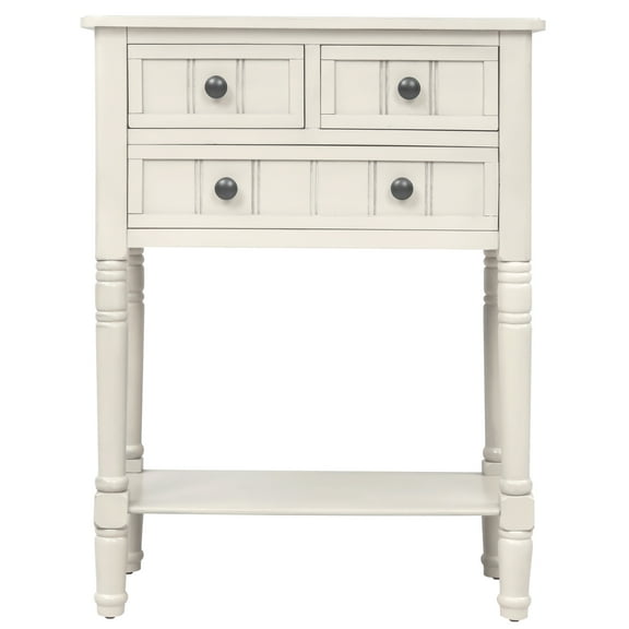 Narrow Console Table, Slim Sofa Table with Three Storage Drawers and Bottom Shelf (Ivory White)