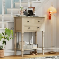 Narrow Console Table, Slim Sofa Table with Three Storage Drawers and Bottom Shelf for Living Room, Easy Assembly Small Console Table (Beige)