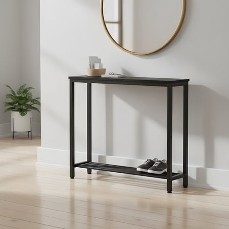 Narrow Console Table for Entryway - 2-Tier Industrial Sofa Table