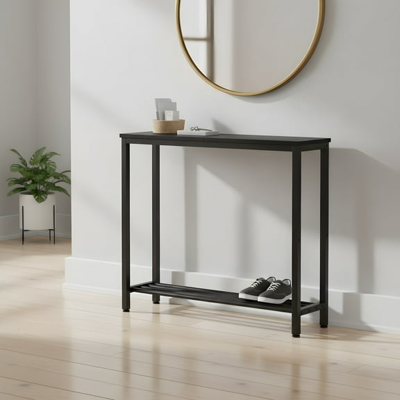 Narrow Console Table for Entryway - 2-Tier Industrial Sofa Table