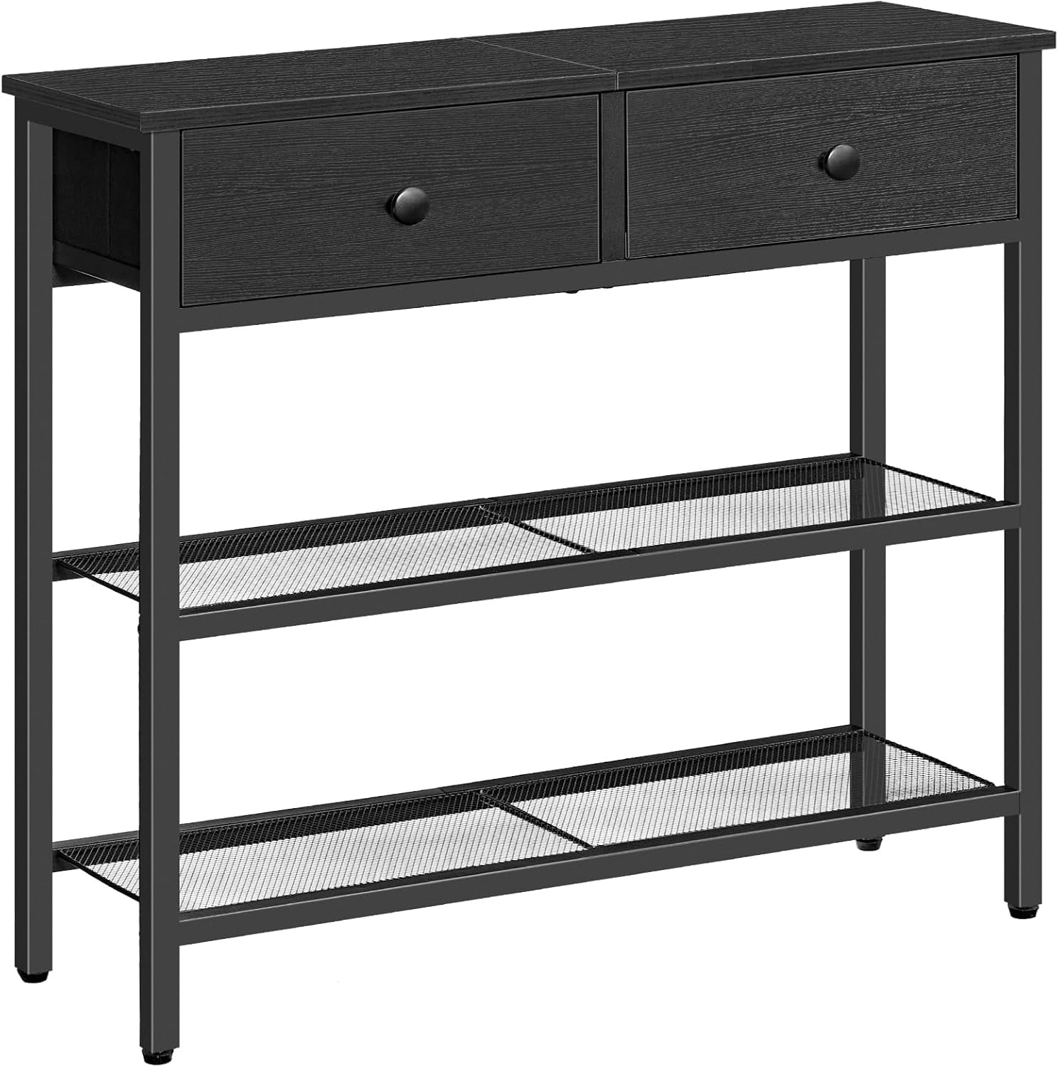 Rustic Brown and Black 29.5" Narrow Console Table with Fabric Drawers