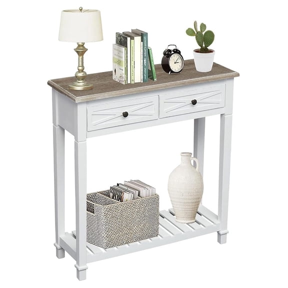 Narrow Console Table with Drawers, Small Entryway Table, White