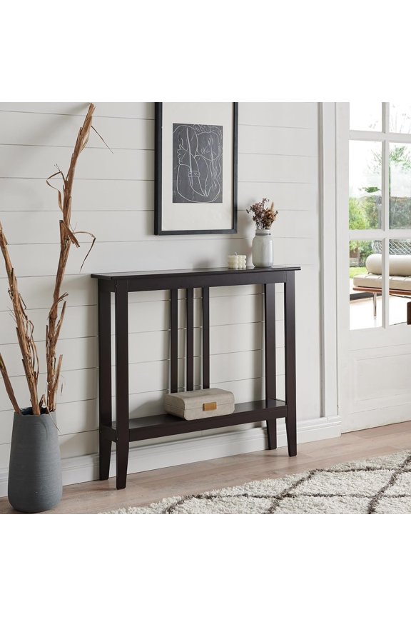 Narrow Console Table with Storage  Rectangular Entryway & Behind Sofa Table, Wood Accent Hallway Table for Foyer or Living Room, Espresso
