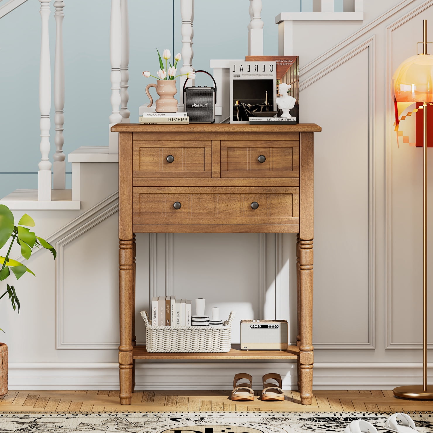 Narrow Console Table with Three Storage Drawers, Entryway Table with ...