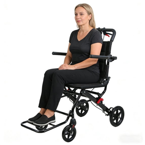 Narrow Doorway Foldable Wheelchair 17.7" Wide Seat, Lightweight Carbon Steel Transport Chair for Adults Seniors, Easy Maneuver Through Hallways & Doorways with Pull Bar