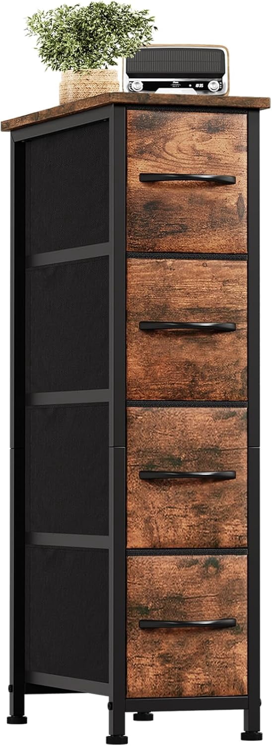 Narrow Dresser with 4 Drawers, Slim Storage Organizer Chest of Drawers ...