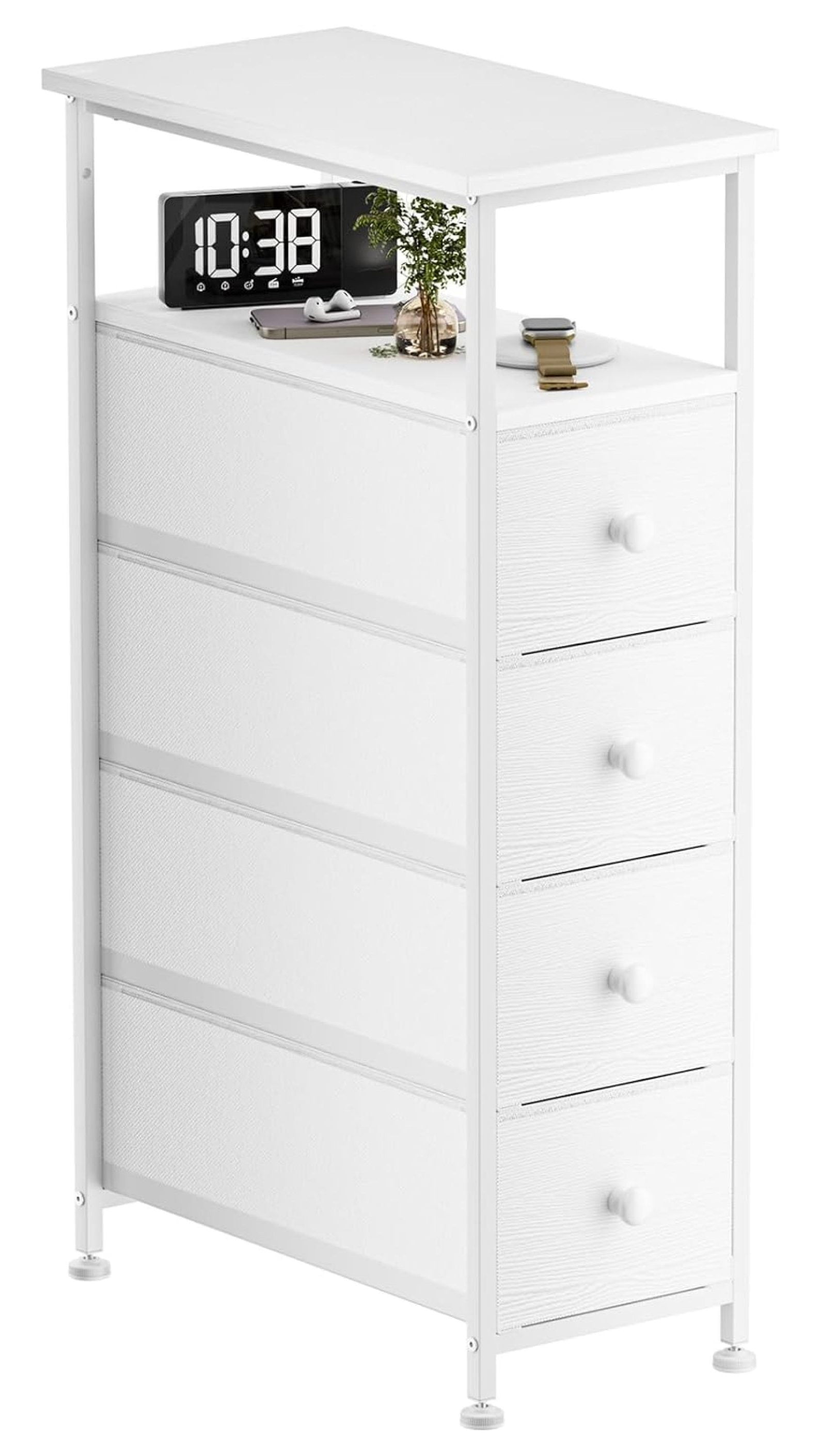Narrow Dresser for Bedroom, Vertical Chest of Drawers with Shelf & 4 Drawers, Slim Dresser