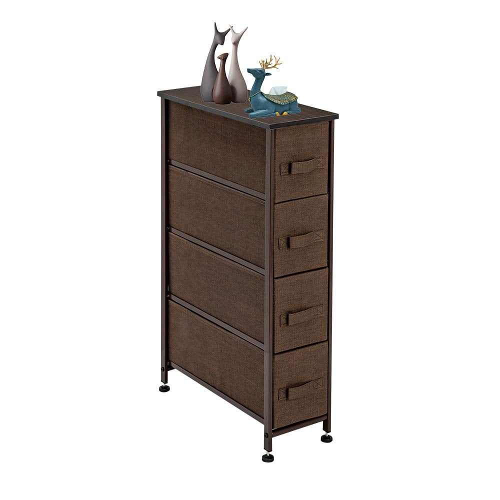 Narrow Dresser Slim Storage Tower with 4 Fabric Drawers Vertical