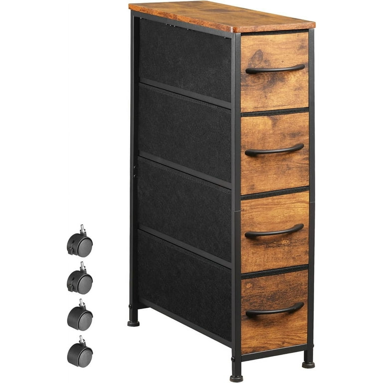 Narrow Dresser Storage Tower with 4 Drawers Slim Dresser Chest of Drawers with Steel Frame Wood Top Dresser for Bedroom Bathroom Small Spaces Laundry Closet Rustic Brown Walmart