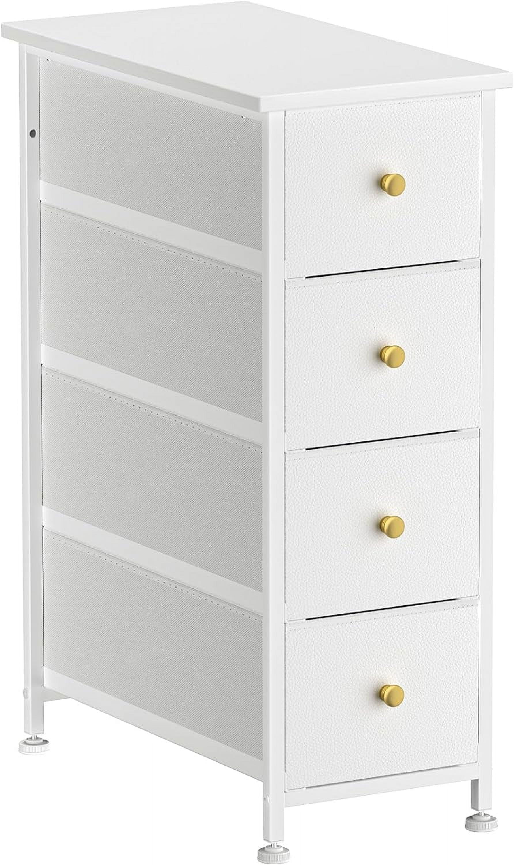 Narrow Dresser Storage Tower with 4 Drawers, Slim Dresser Chest of Drawers with Steel Frame