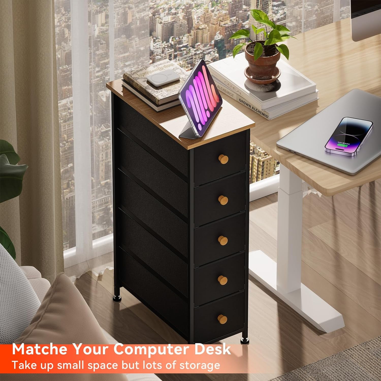 Narrow Dresser Storage Tower with 5 Drawers, Slim Dresser Chest of