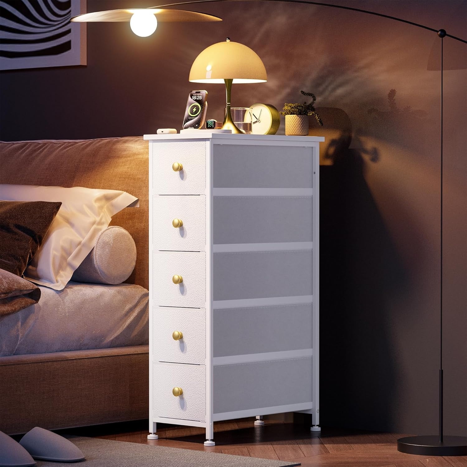 Narrow Dresser Vertical Skinny Dresser Tall Narrow Night Stand with 5