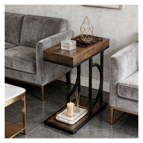 Narrow Edge Table, Coffee Table, Side Table - Modern Faux Marble C Table for Living Room, Compact Sofa Side Table for Small Spaces
