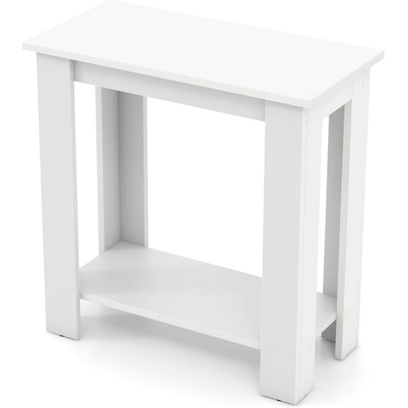 Narrow End Table, 2-Tier Side Table with Open Storage Shelf, Retro Wood Sofa Table Bedside Tables for Small Spaces, Slim Nightstand for Living Room, Bedroom, Easy Assembly, White