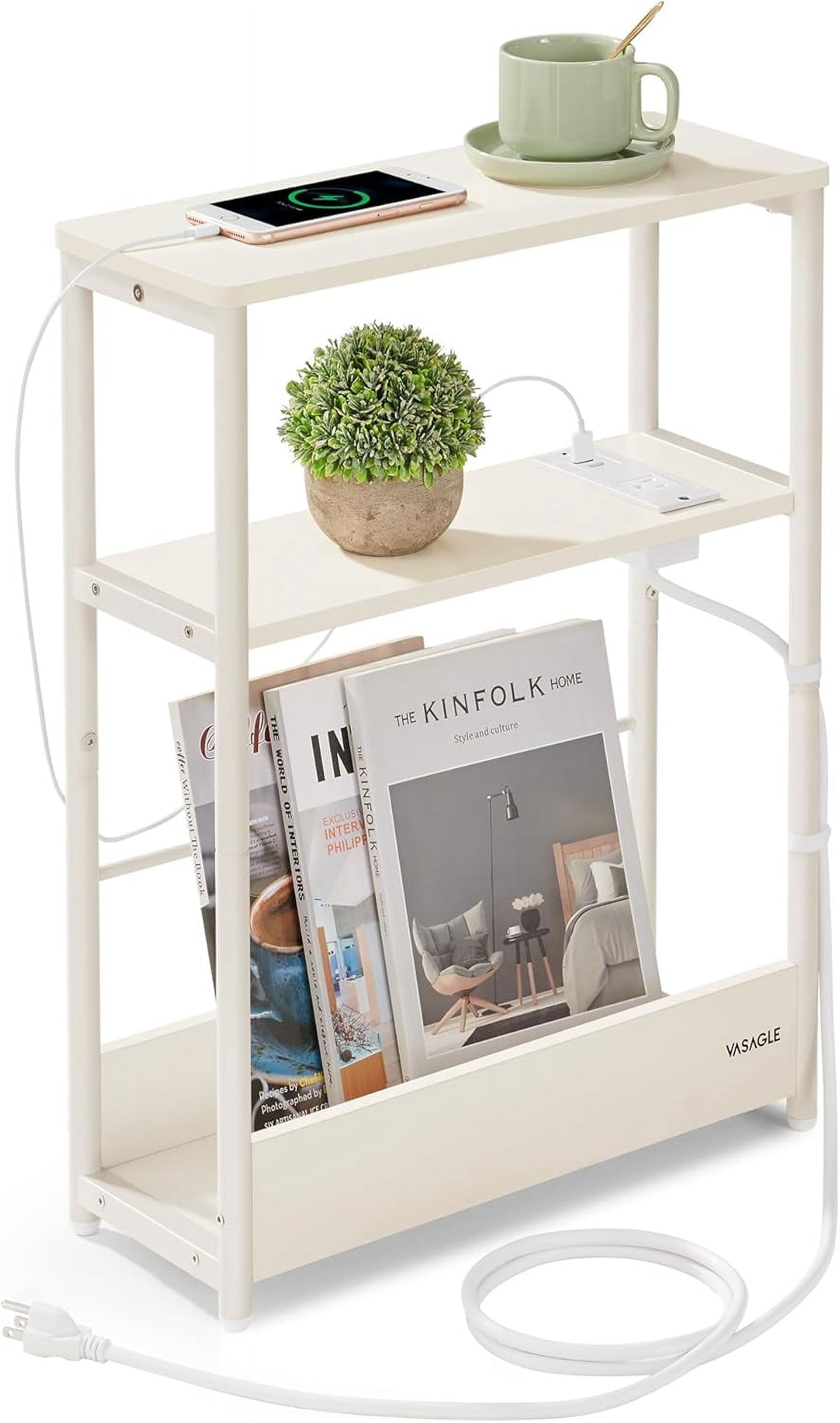 Narrow End Table, 3-Tier Nightstand, Sofa Table for Small Spaces ...