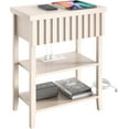thumbnail image 1 of Narrow End Table with Charging Station, Fluted Side Table with Drawer for Small Space, Modern Nightstand with Storage Shelves for Living Room Bedroom, Light Brown, 1 of 7