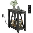 thumbnail image 1 of Narrow End Table with Charging Station of Open Storage Shelf, Sofa Side Table with 2 USB Ports and 2 Power Outlets, Slim Farmhouse End Table for Small Spaces, Bedroom, Living Room, 1 of 16