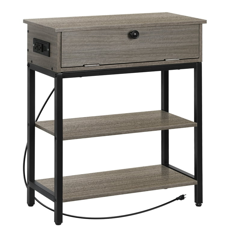 Narrow End Table with Charging Station Sofa Side Table with