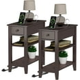 thumbnail image 1 of Narrow End Table Set of 2,Side Table Living Room with USB Ports & Power Outlets and Hidden Drawer, 3-Tier Skinny Nightstand with 2 Open Storage Shelves for Small Place(Espresso), 1 of 12