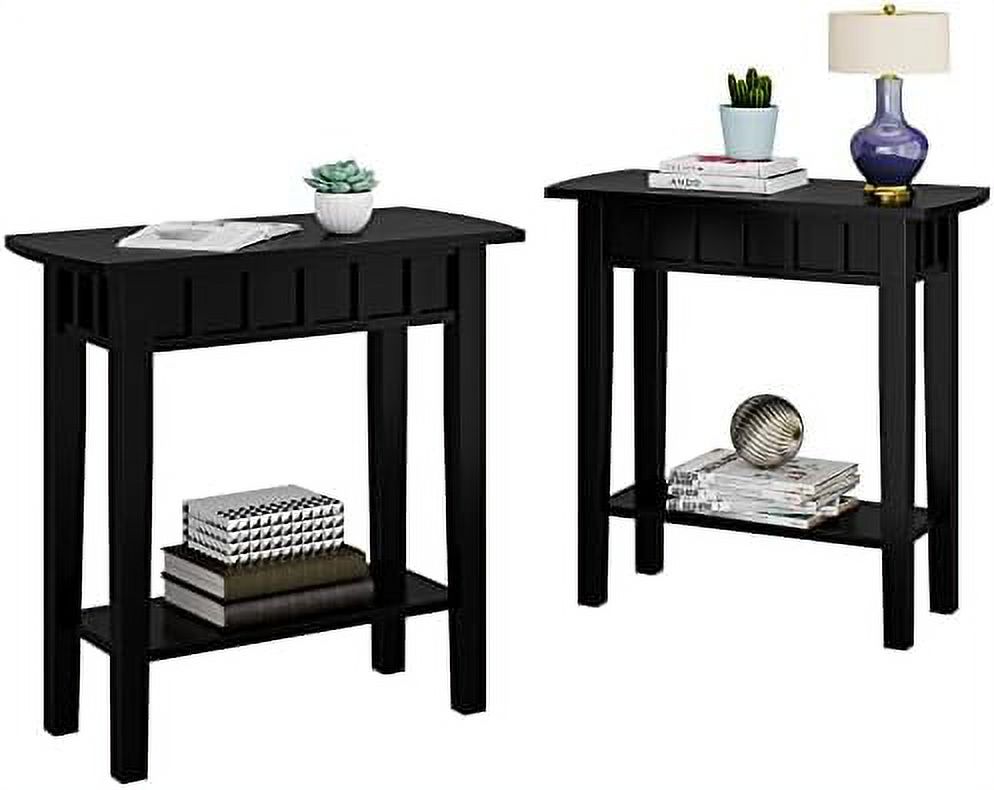 Narrow End Table Set Of 2, 2Tier Side Table With Storage Shelf For