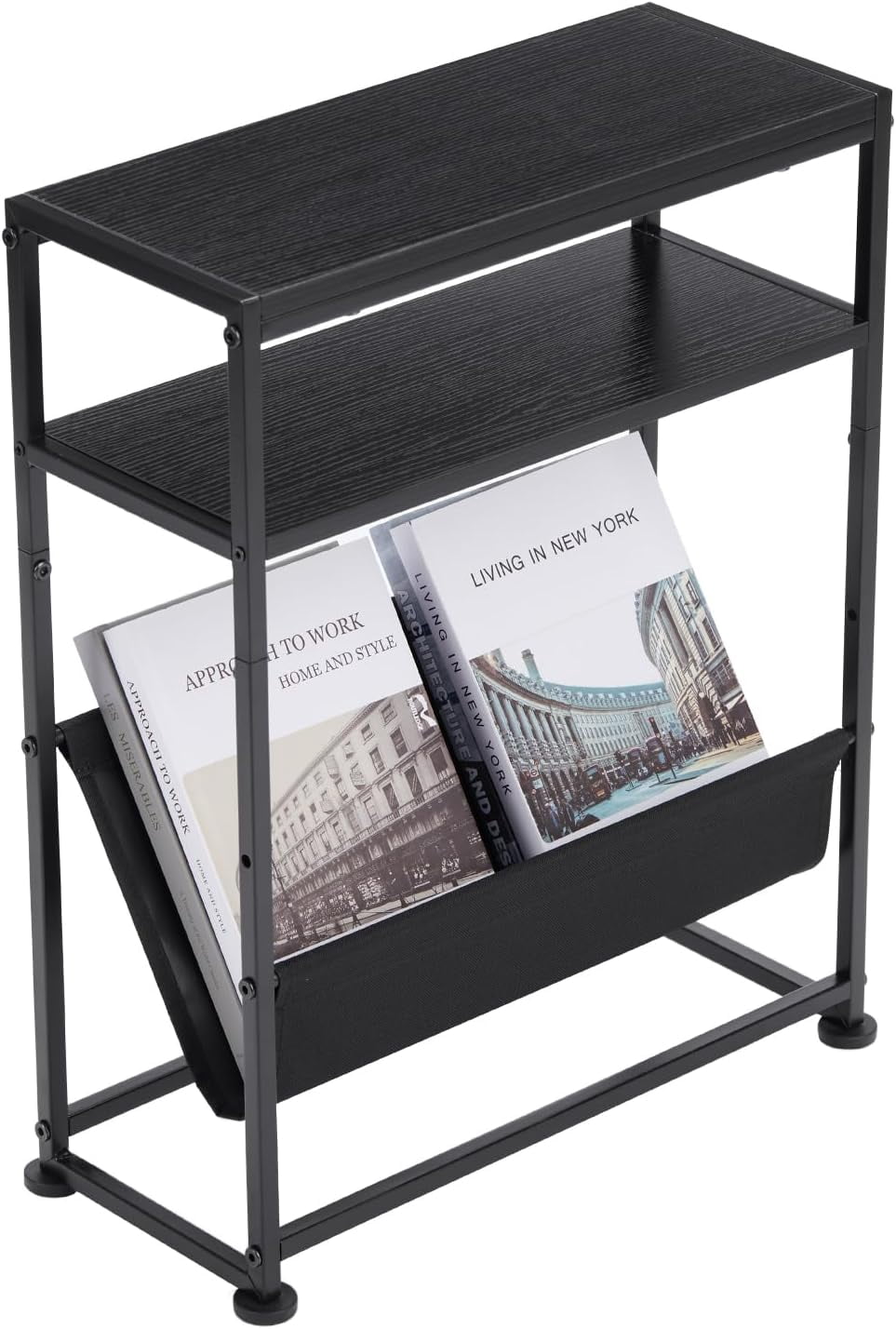 Narrow End Table for Small Spaces - Slim Side Table with Magazine ...