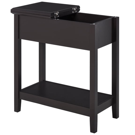 Narrow End Table with Flip Top Storage and Shelf for Living Room, Dark Coffee MDF Side Table for Small Spaces, 11W x 22.3D x 23.5H