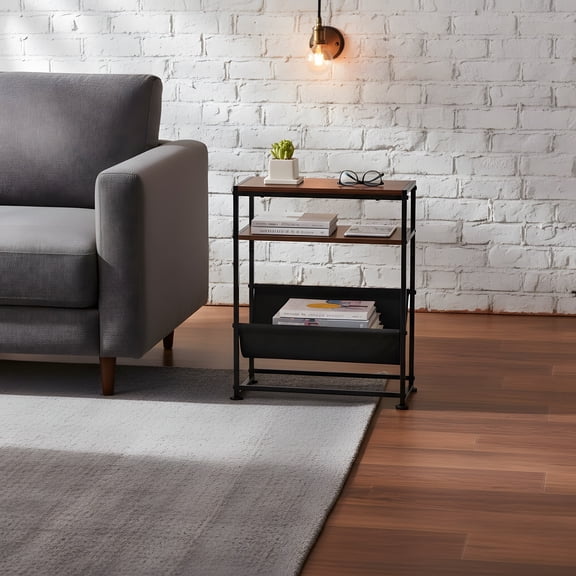 Narrow End Table with Magazine Holder - Small Space Side Table - Cherry