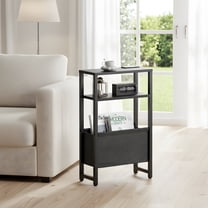 Narrow End Table with Magazine Rack - 3-Tier Bedside Nightstand - Black Classic