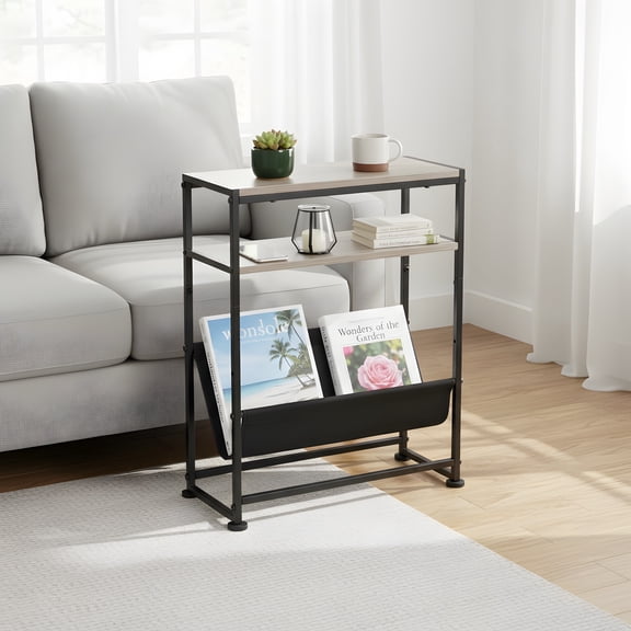 Narrow End Table with Magazine Rack - Modern Side Table for Small Spaces