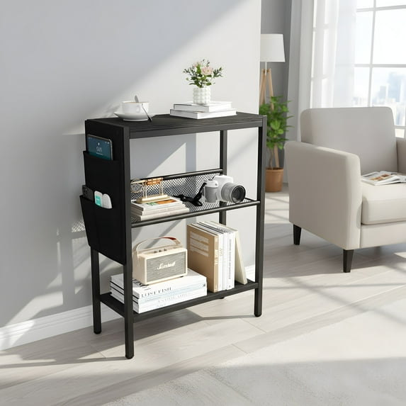 Narrow End Table with Storage - Modern 3-Tier Side Table for Small Spaces