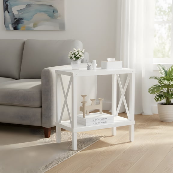 Narrow End Table with Storage - Slim Bedside Table for Small Spaces