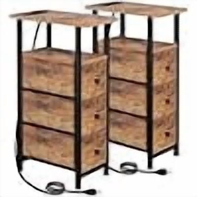 Narrow End Tables Living Room Set of 2 with Charging Station, Skinny ...