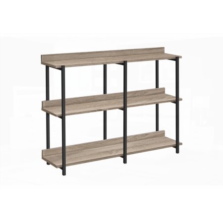 Narrow Entryway Accent Table - 3-tier with Long Rectangular Tabletop & 2 Storage Shelves in Brown Laminate & Black Metal