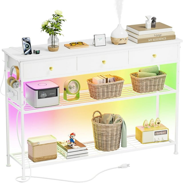 Narrow Entryway Table with 3 Drawers, Led Sofa Tables for Living Room