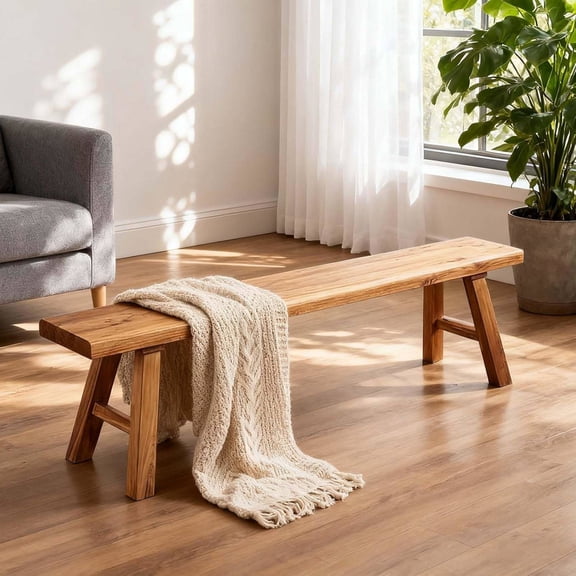 Narrow Entryway Wood Bench, 20" to 79", Sturdy Solid Wood, Natural Finish, for Bedroom, Hallway, Dining Room, Porch