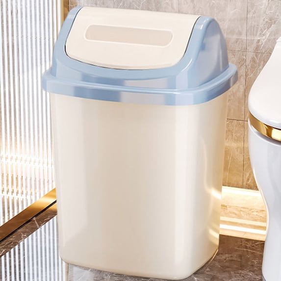 Narrow Flip Lid Trash Can for Small Spaces - 6.6 Gallon Press Top Garbage Can with Lid for Bathroom, Kitchen, Office, Slim Plastic Wastebasket for Tight Gaps, Odor Locking Pop Up Cover