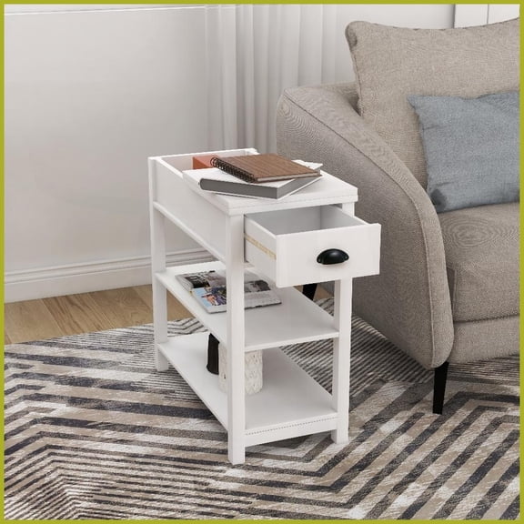 Narrow Flip-Over Coffee Table with Storage, White Minimalist Design for Living Room, Space-Saving & Easy to Assemble