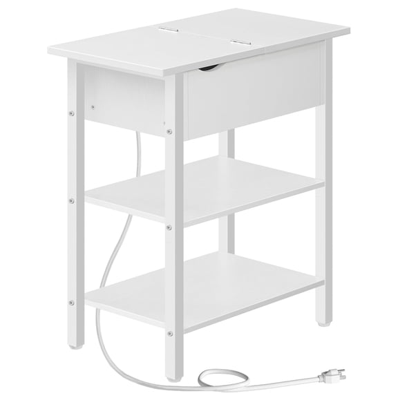 Narrow Flip Top Side Table With Open Shelf Multifunctional Nightstand For Small Living Room Bedroom