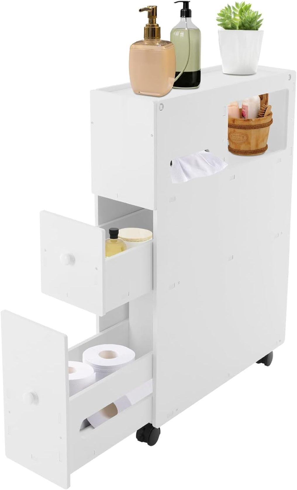 Narrow Floor Storage Cabinet, Toilet Paper Holder Stand with Drawers
