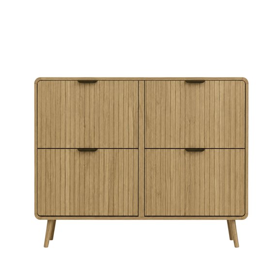 Narrow Freestanding Shoe Cabinet for Entryway Adjustable Panels, Holds 24 Pairs, Fluted Flip Drawers, Anti-Tip, MDF, Mid-Century Modern, 47.2" x 9.45" x 35.83"